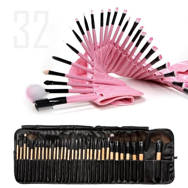Color: Black - Sculptor 32 Piece High Quality Wooden Makeup Brush Set K290-20104360645