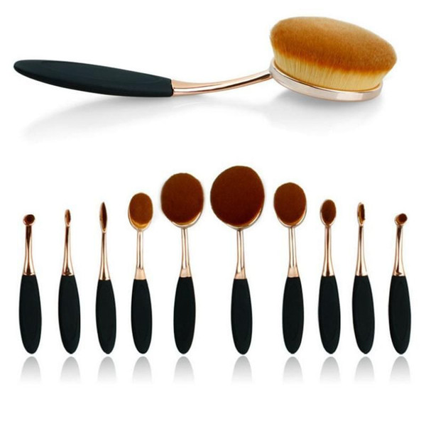 Colors: BLACK - ROSE GOLD - Beauty Experts Set of 10 Oval Beauty Brushes K290-14051569172515