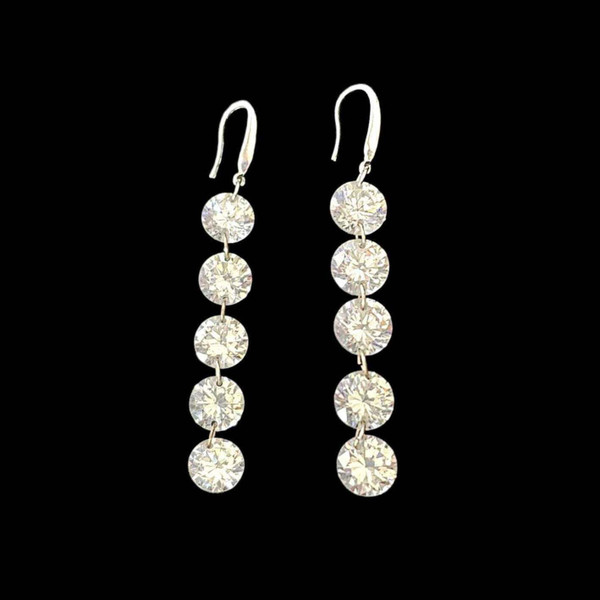 Diamonds In The Sky Drilled 5 In A Row Diamond Crystal Hook Earrings In Sterling Silver K290-51411594150161