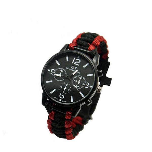 Color: RED-BLACK - Outdoor Multi function Camping Survival Watch Bracelet Tools With LED Light K290-32054264332374
