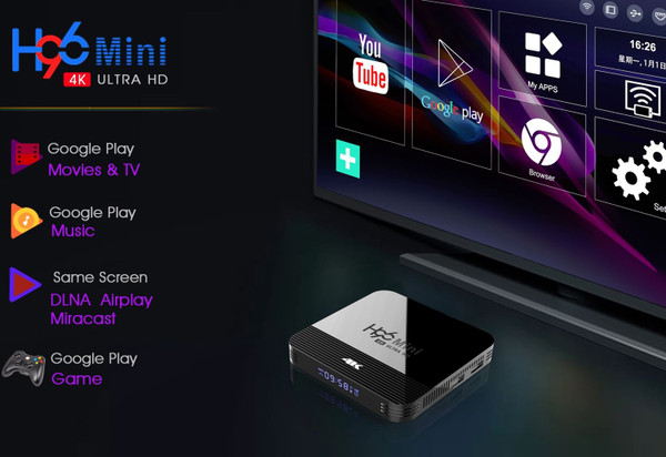 Signal Receiver Network Player Rk3228a H96 Mini H8 Android 4k Hd Tv Set-top Box US Plug K484-PEL_0IWH19RF
