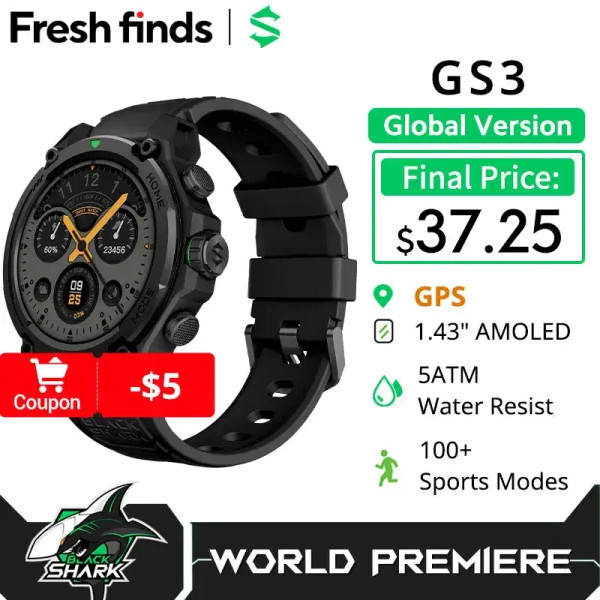 Color: Yellow, Ships From: CHINA - [World Premiere]Blackshark GS3 Smart Watch Global Version 1.43"A F640-12000039289773863