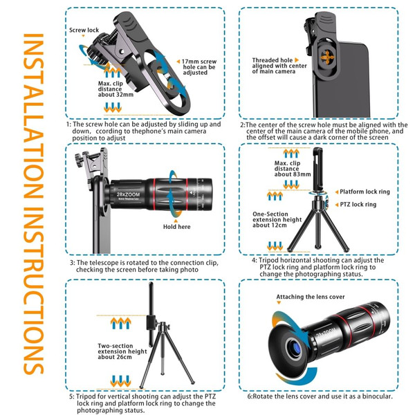 Mobile Phone Lens 28x Telephoto 0.6x Wide-Angle 20x Macro 198-Degree Fisheye 4-in-1 Lens Kit K484-FQZCO_426LUXV7