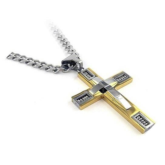 Keepsake Cross Pendant With A Curb Chain For Men 18kt Gold Plated F369-9936905040