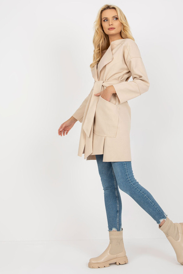 beige - Coat model 171328 Och Bella U704-171328