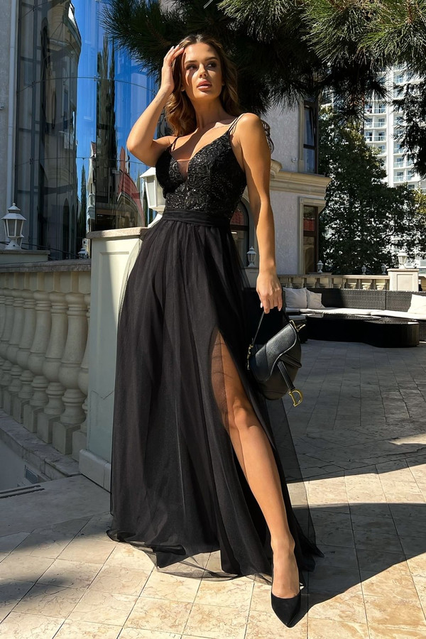 black - Long dress model 188220 Bicotone U704-188220