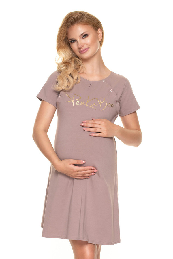 beige - maternity nightgown model 157708 PeeKaBoo U704-157708