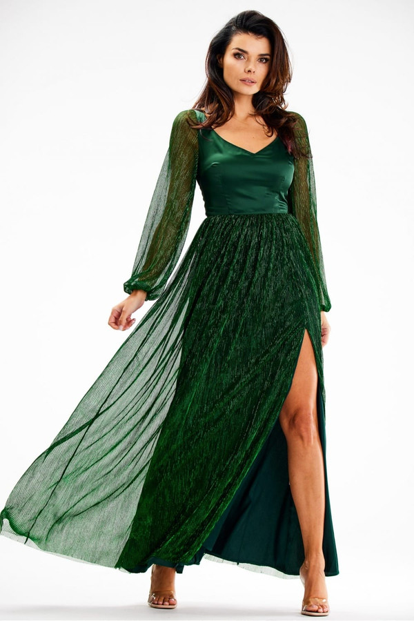 green - Long dress model 189438 awama U704-189438