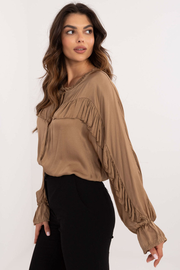 brown - Long sleeve shirt model 201354 Och Bella U704-201354