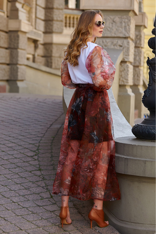 red - Long skirt model 145582 Makadamia U704-145582