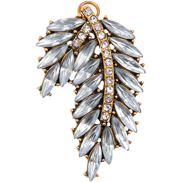 Rhinestone Statement Pendant Metal Leaf Gold and Clear 1.25 X 2.125 Inches N274-FC012998668