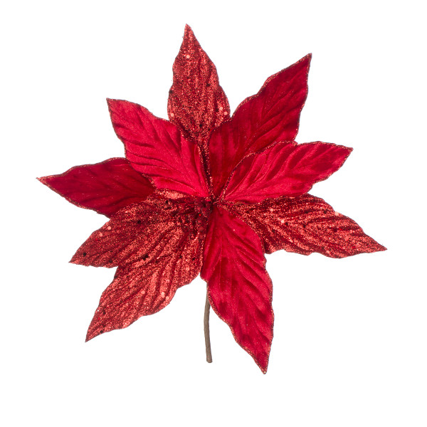 Red Velvet Poinsettia Pick With Glitter 11.5 X 11.75 Inches N274-FC01349644