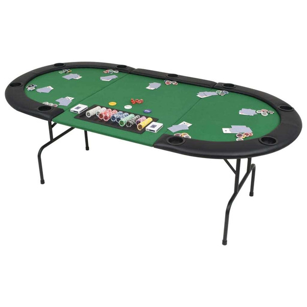  9-Player Folding Poker Table 3 Fold Oval Green A949-80210