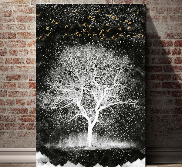 Painting style: Square, Painting size: 45x60cm - Black And White Tree Embroidery 3d Art Diamond Pai Q119-CJZS114819015OL