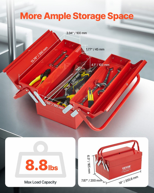 Metal Tool Box, 14-inch, 2-Tier 3-Tray Portable Folding Tool Chest Organizer with Handle & Lock Hol E415-FDSBXSGJX14I7NN0BV0