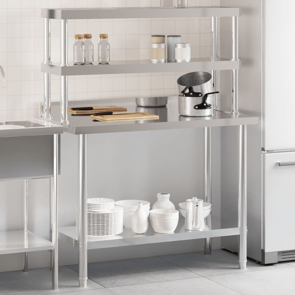 Kitchen Work Table with Overshelf 43.3"x21.7"x59.1" Stainless Steel A949-3208904