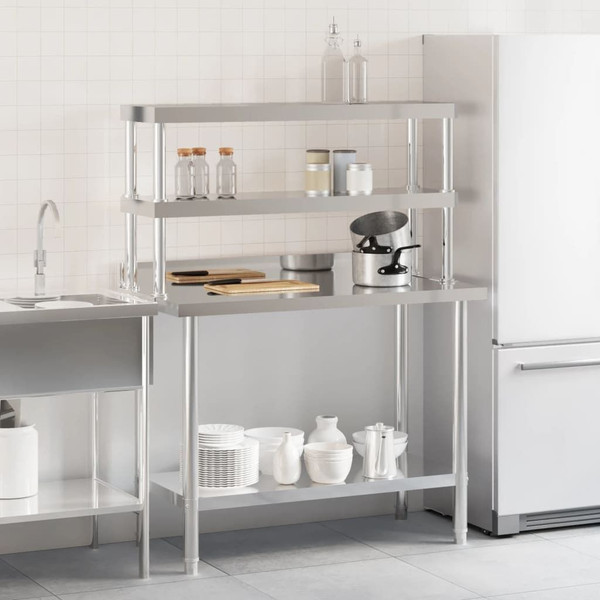 Kitchen Work Table with Overshelf 43.3"x21.7"x59.1" Stainless Steel A949-3208904