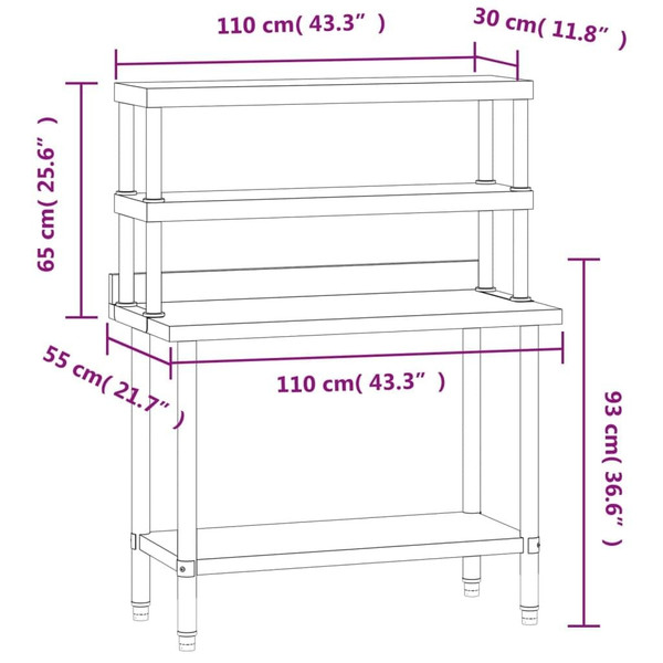 Kitchen Work Table with Overshelf 43.3"x21.7"x59.1" Stainless Steel A949-3208904