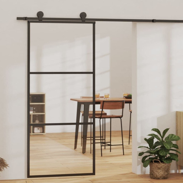 Sliding Door ESG Glass and Aluminum 35.4"x80.7" Black A949-151009