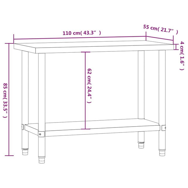 Kitchen Work Table 43.3"x21.7"x33.5" Stainless Steel A949-376465