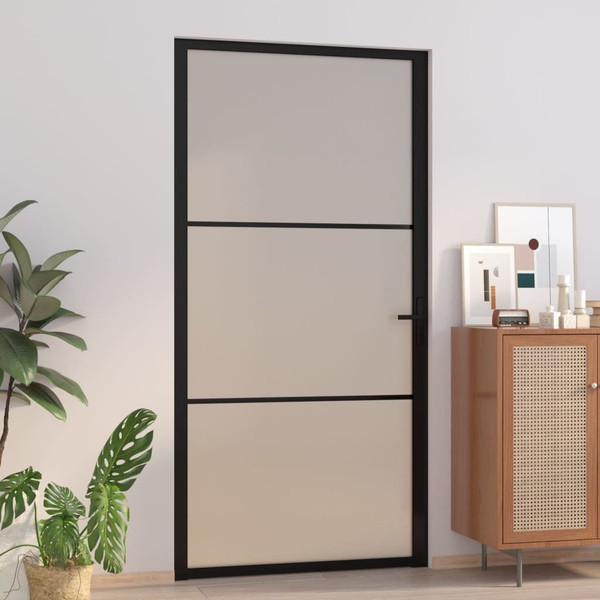 Interior Door 40.4"x79.3" Black Matt Glass and Aluminum A949-350555