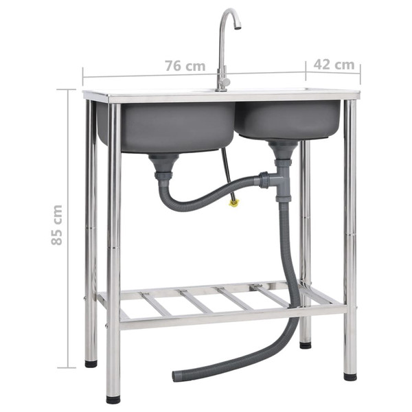 Camping Sink Double Basins with Tap Stainless Steel A949-151211