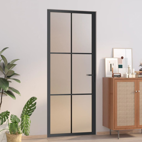 Interior Door 32.7"x79.3" Black Matt Glass and Aluminum A949-350557