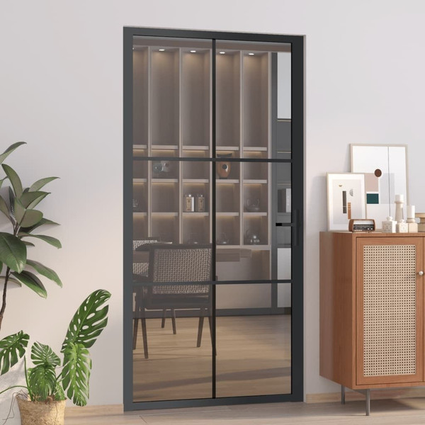 Interior Door 40.4"x79.3" Black ESG Glass and Aluminum A949-350567