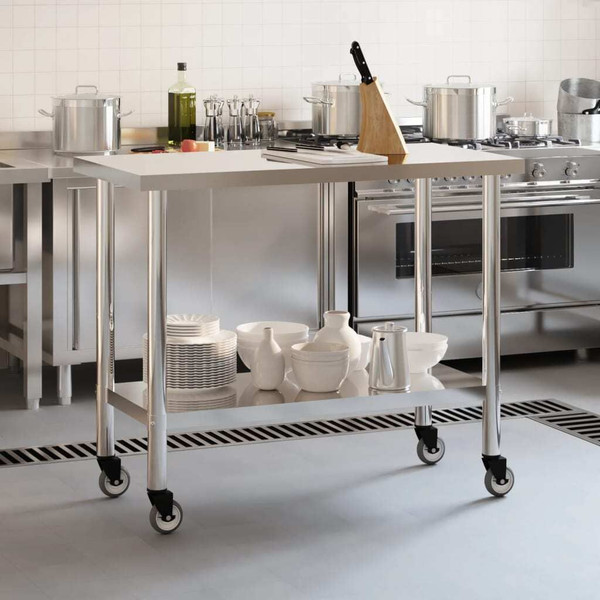 Kitchen Work Table with Wheels 43.3"x21.7"x33.5" Stainless Steel A949-376467