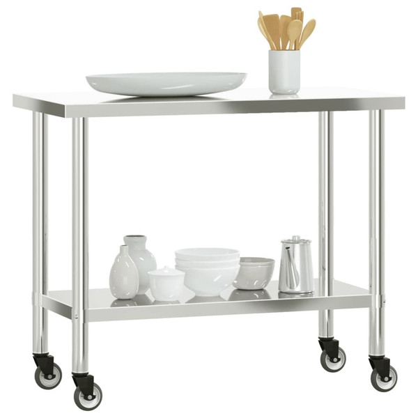 Kitchen Work Table with Wheels 43.3"x21.7"x33.5" Stainless Steel A949-376467