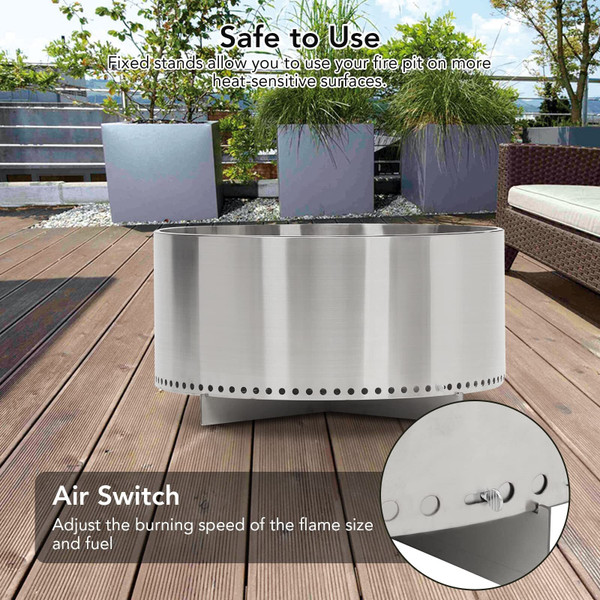 US PIONEERWORKS 27 Inch Smokeless Fire Pit for Outdoor Wood Burning Portable Stainless Steel Campin K484-PHO_0XA4QU32_US