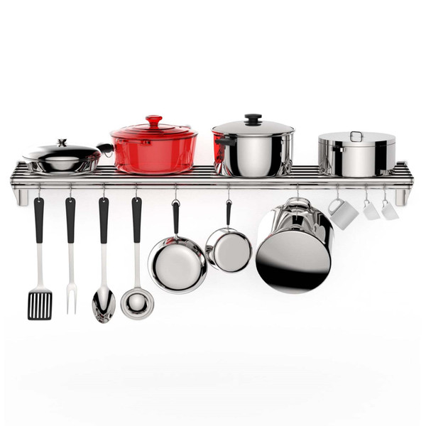 US GARVEE Stainless Steel Wall Mount Shelf with Hooks Commercial Storage Shelves K484-PIS_00P6AA8C_US