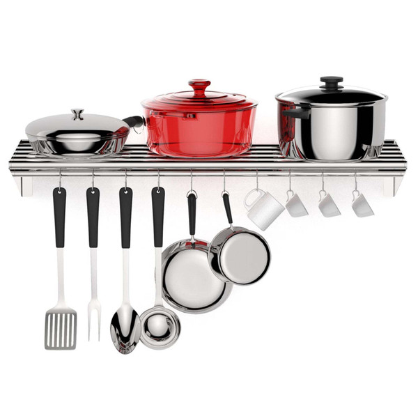 US GARVEE Stainless Steel Wall Mount Shelf with Hooks Commercial Storage Shelves K484-PIS_00P6AA8C_US