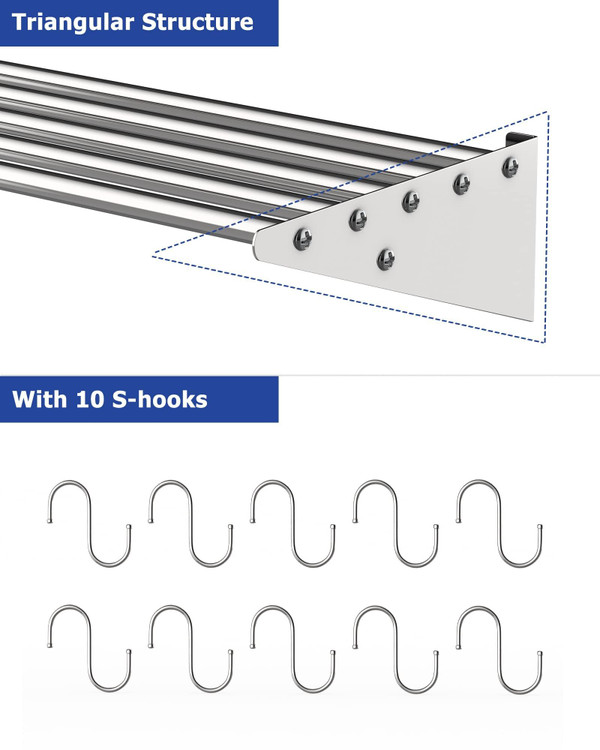 US GARVEE Stainless Steel Wall Mount Shelf with Hooks Commercial Storage Shelves K484-PIS_00P6AA8C_US
