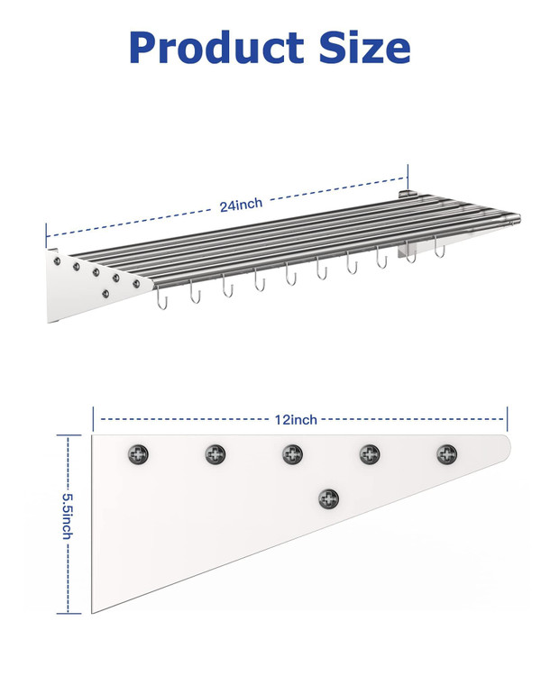 US GARVEE Stainless Steel Wall Mount Shelf with Hooks Commercial Storage Shelves K484-PIS_00P6AA8C_US