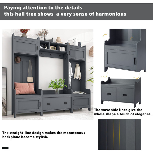 US Modern Style Hall Tree With Drawer Metal Hooks Easy Assembly Hallway Coat Rack For Hallway Livin K484-PHO_11XGA2NB_US