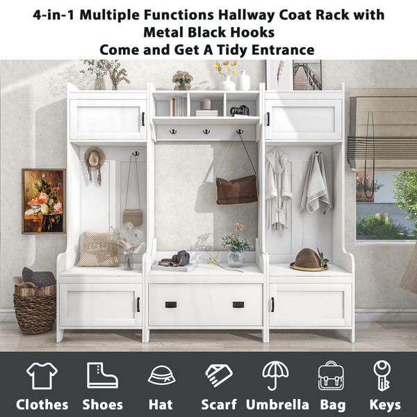 US Modern Style Hall Tree With Drawer Metal Hooks Easy Assembly Hallway Coat Rack For Hallway Livin K484-PHO_11XGA2NB_US