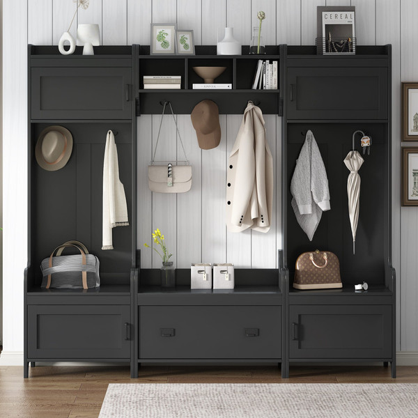US Modern Style Hall Tree With Drawer Metal Hooks Easy Assembly Hallway Coat Rack For Hallway Livin K484-PHO_11XGA2NB_US