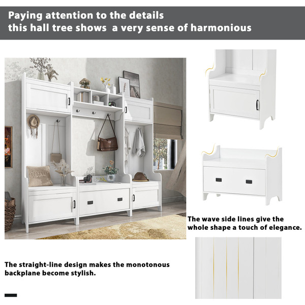 US Modern Style Hall Tree With Drawer Metal Hooks Easy Assembly Hallway Coat Rack For Hallway Livin K484-PHO_11XGA2NB_US