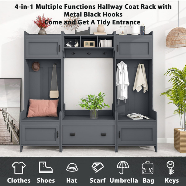 US Modern Style Hall Tree With Drawer Metal Hooks Easy Assembly Hallway Coat Rack For Hallway Livin K484-PHO_11XGA2NB_US