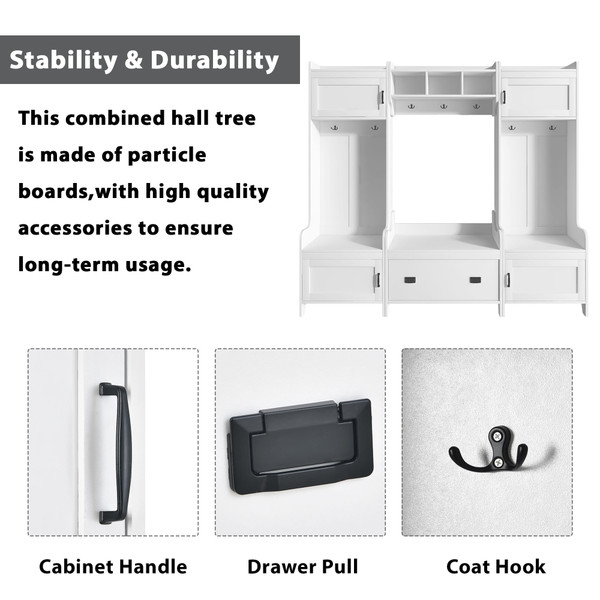 US Modern Style Hall Tree With Drawer Metal Hooks Easy Assembly Hallway Coat Rack For Hallway Livin K484-PHO_11XGA2NB_US