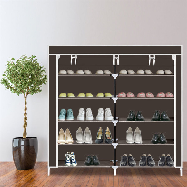 US Non-woven Fabric 7 Layers 14 Grids Shoe Rack Cabinet 110*28*115cm Storage  Holder Dark brown K484-PHO_0S7Z19UB_US