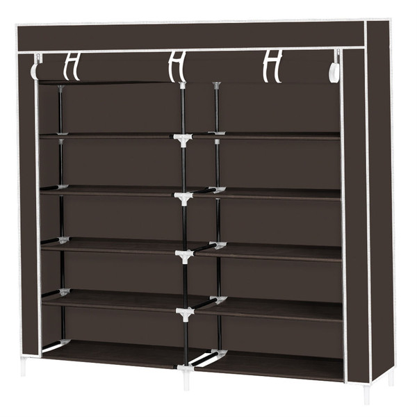US Non-woven Fabric 7 Layers 14 Grids Shoe Rack Cabinet 110*28*115cm Storage  Holder Dark brown K484-PHO_0S7Z19UB_US