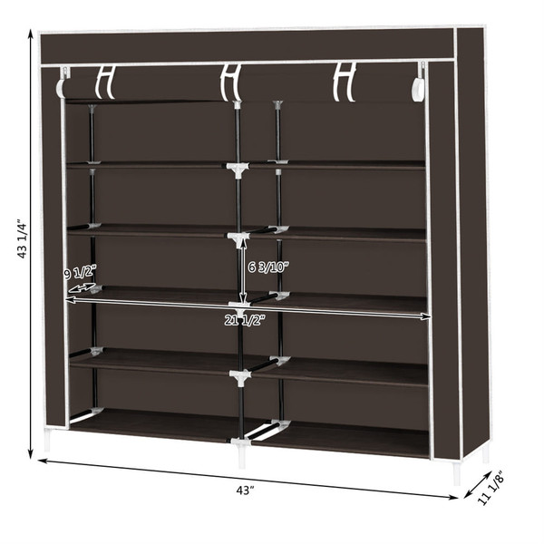 US Non-woven Fabric 7 Layers 14 Grids Shoe Rack Cabinet 110*28*115cm Storage  Holder Dark brown K484-PHO_0S7Z19UB_US