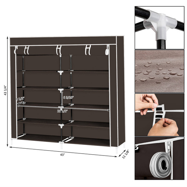 US Non-woven Fabric 7 Layers 14 Grids Shoe Rack Cabinet 110*28*115cm Storage  Holder Dark brown K484-PHO_0S7Z19UB_US