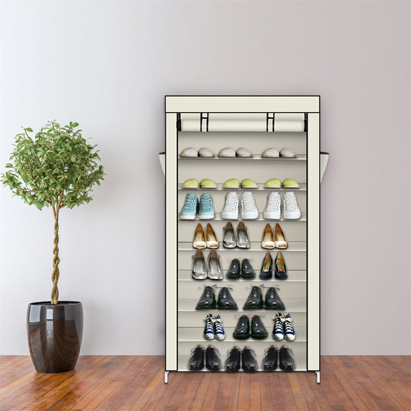 US Non-woven Fabric Shoe  Cabinet 10 Layers Widened Household Shoe Organizer Beige K484-PHO_0S78052D_US