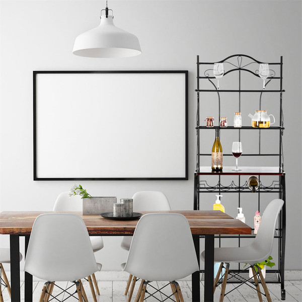 US 5-tier Metal Kitchen  Rack Storage Holder Organizer (HT-CJ011 With Accessories) black K484-PHO_0RG2ESMB_US
