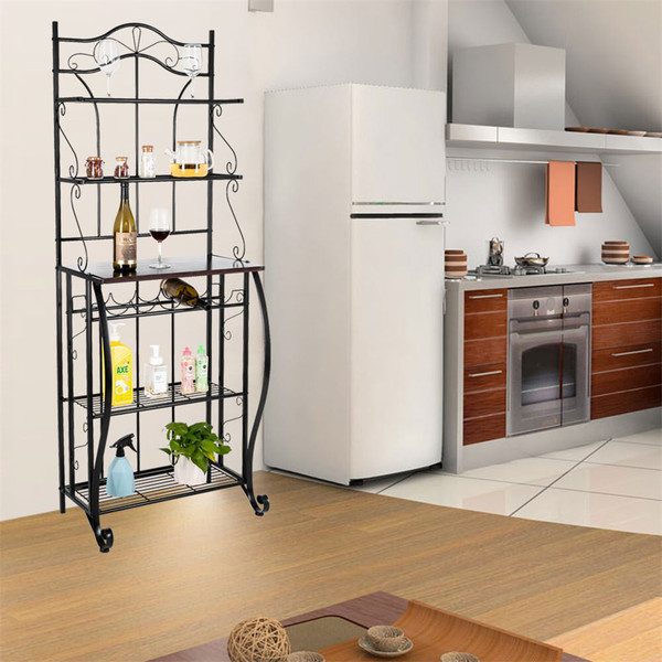 US 5-tier Metal Kitchen  Rack Storage Holder Organizer (HT-CJ011 With Accessories) black K484-PHO_0RG2ESMB_US