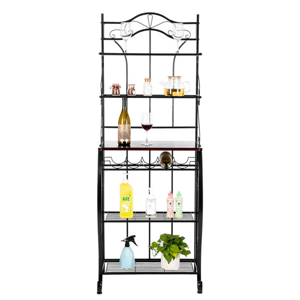 US 5-tier Metal Kitchen  Rack Storage Holder Organizer (HT-CJ011 With Accessories) black K484-PHO_0RG2ESMB_US
