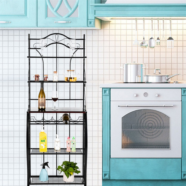 US 5-tier Metal Kitchen  Rack Storage Holder Organizer (HT-CJ011 With Accessories) black K484-PHO_0RG2ESMB_US